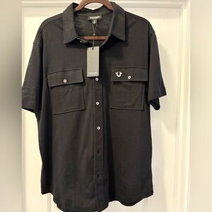 True Religion Men's Casual Black Button Down Shirt Size Large NWT